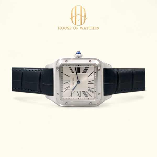 CARTIER SANTOS-DUMONT SILVER LARGE MODEL LEATHER WSSA0085