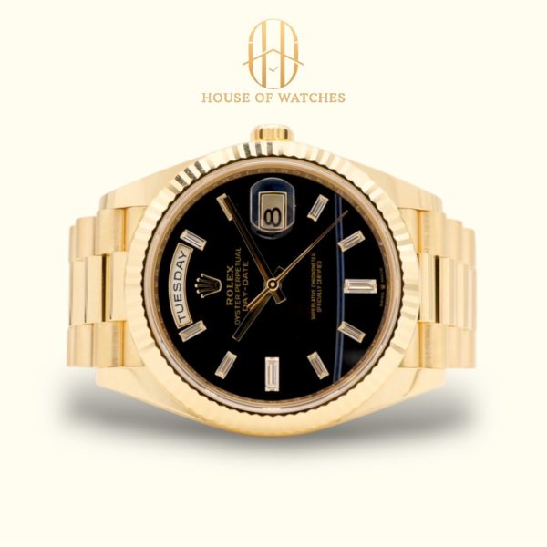 Rolex Day-Date 40 Black Onyx Baguette Diamond President 228238
