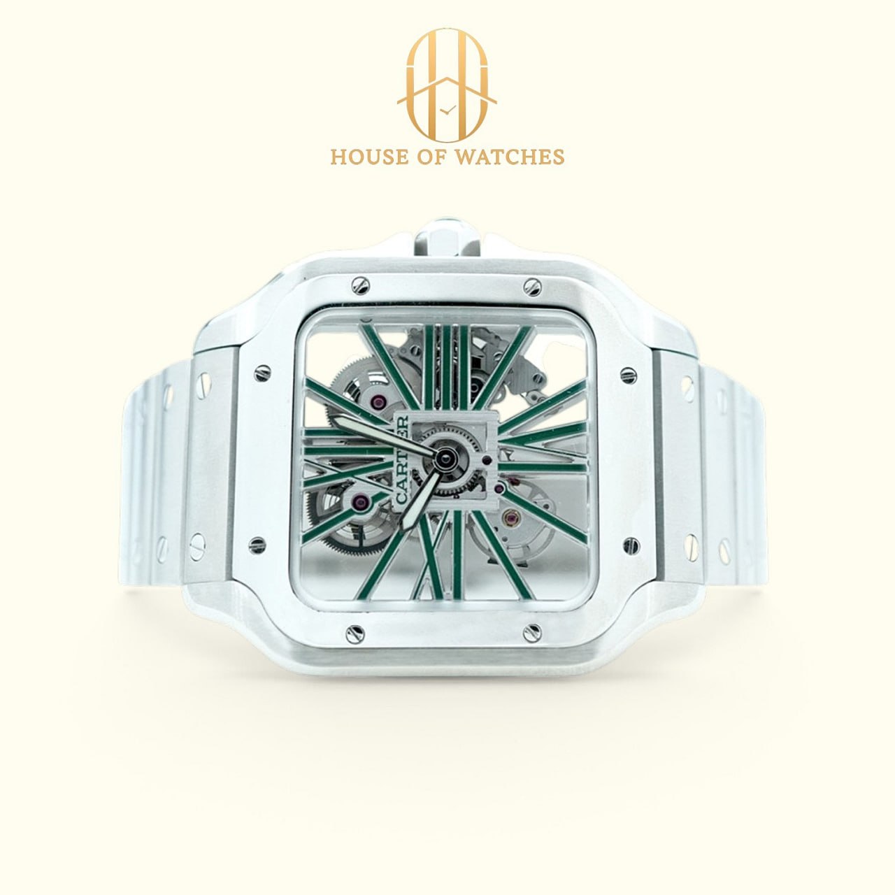 Cartier Santos De Cartier Green Skeleton Large Model WHSA0028