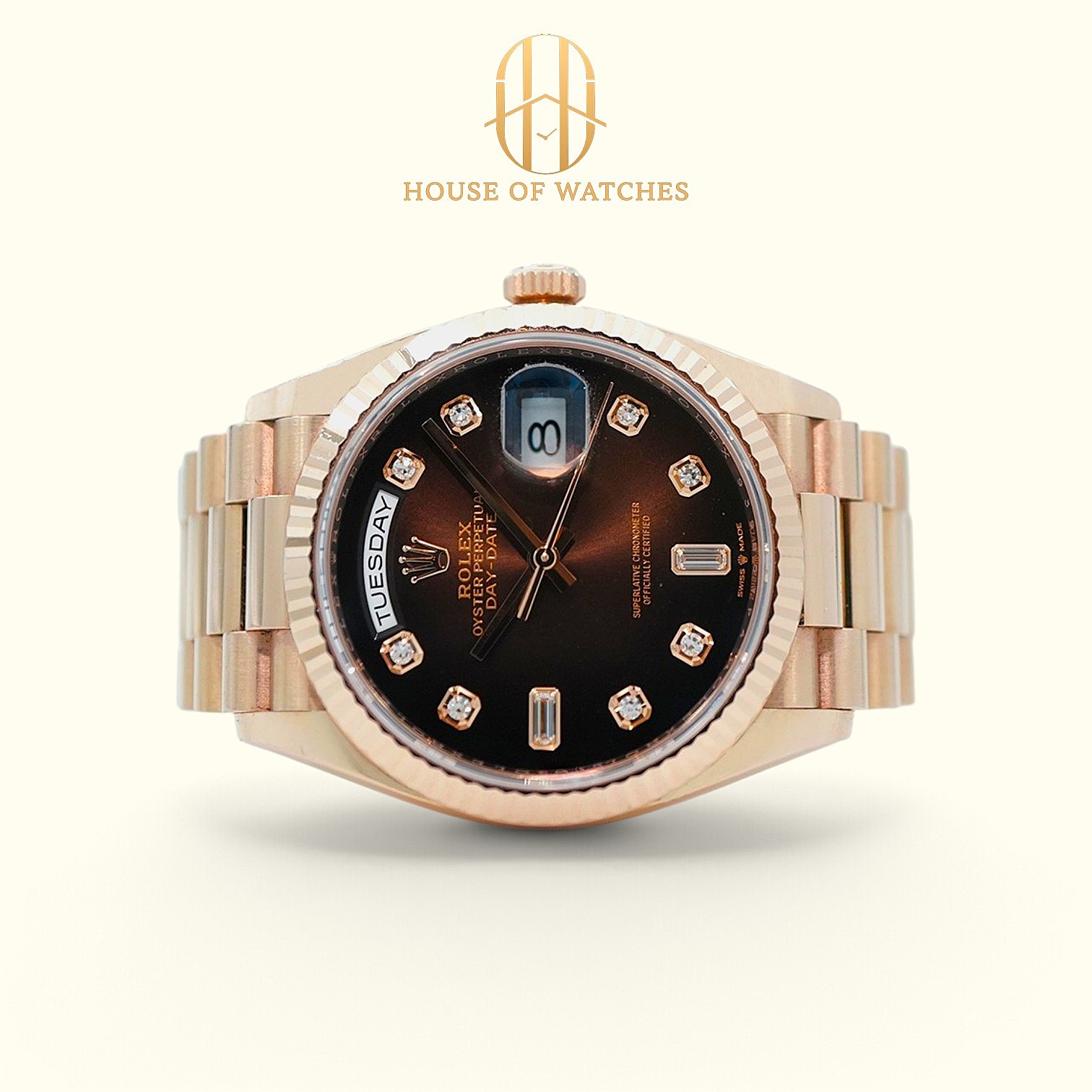 Rolex Day-Date 36 Chocolate with Diamond & Baguette Diamond President 128235